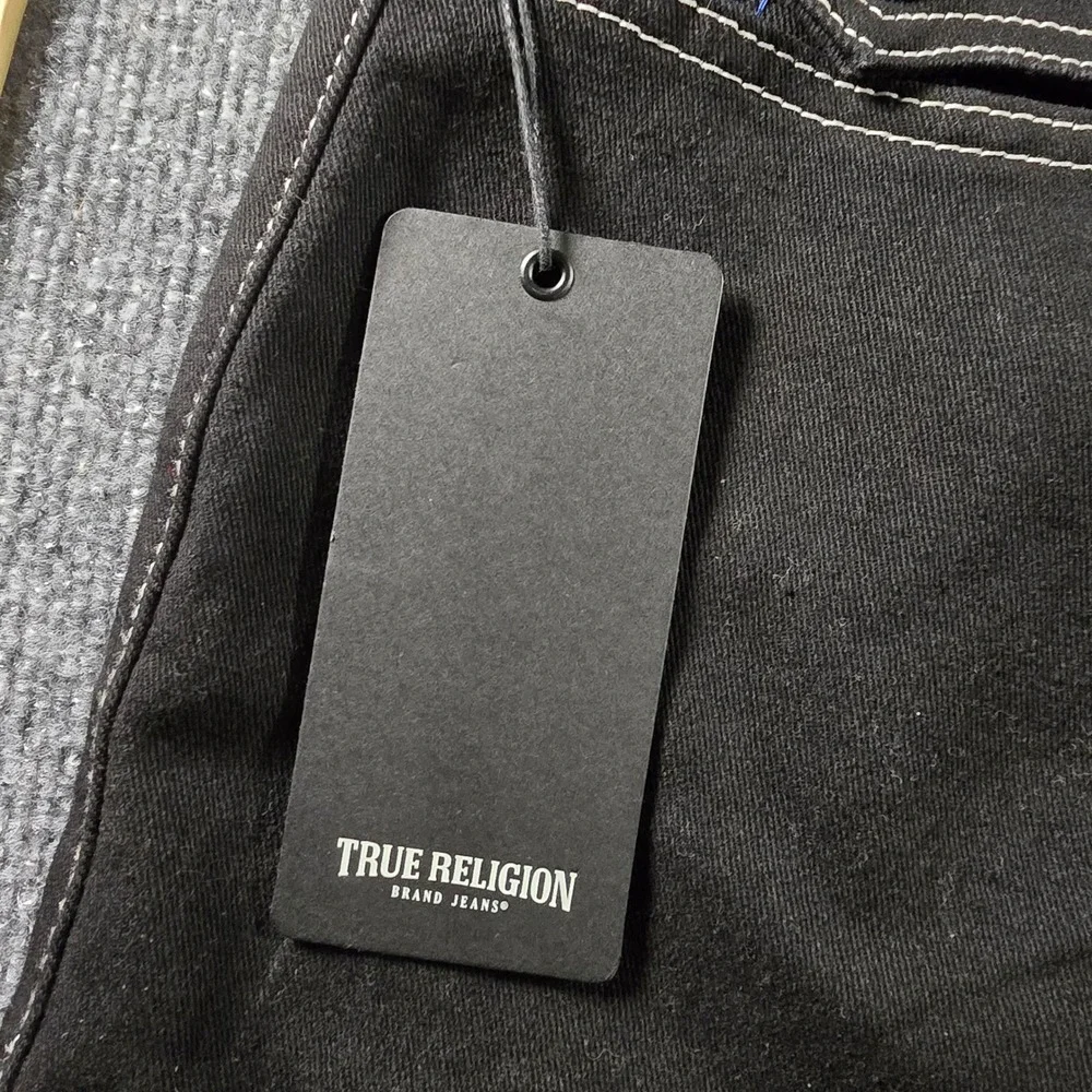 NWT True Religion Ricky Relaxed Straight Jeans Rinse Black Contrast Stitch 36
